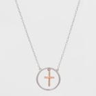 Target Sterling Silver Circle With Cross Necklace - Silver/rose Gold