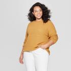 Women's Plus Size Long Sleeve Crew Neck Pullover Sweater - Universal Thread Gold