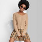 Women's V-neck Rib Knit Pullover Sweater - Wild Fable Taupe Brown