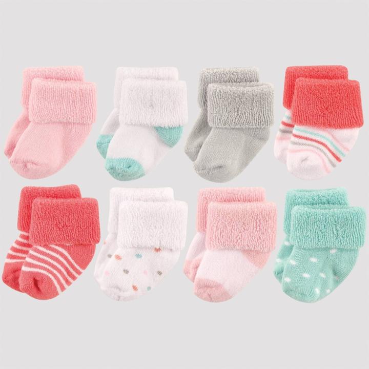 Luvable Friends Baby Girls' 8pk Polka Dot Terry Booties - Coral 0-6m, Girl's, Pink