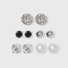 Distributed By Target Button Sterling Cubic Zirconia/crystal And Pearl Earring Set 5pc - Silver/white/black