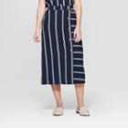 Women's Striped Side Button Midi Skirt - Xhilaration Navy