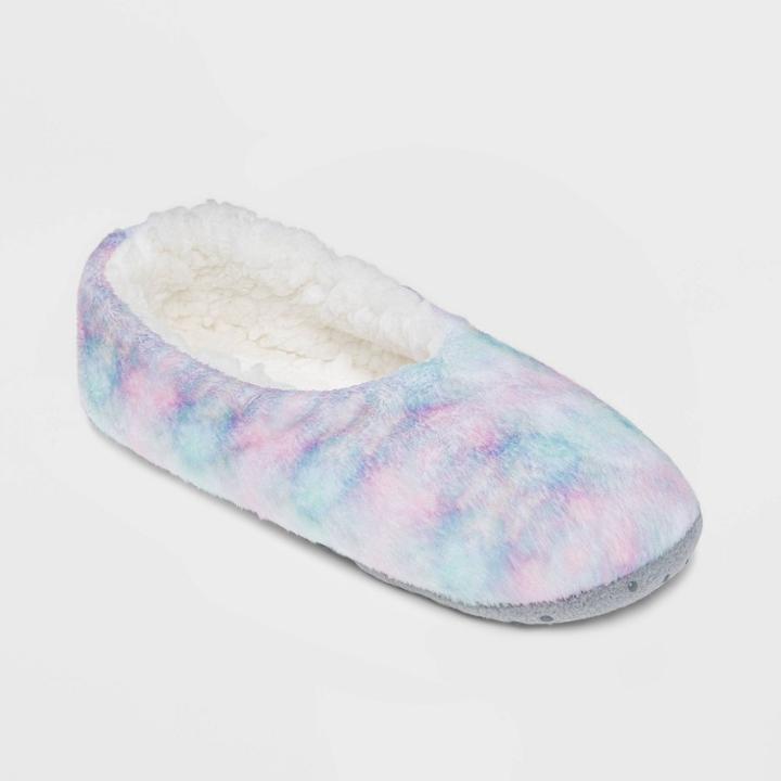 No Brand Women's Iridescent Cozy Pull-on Slipper Socks - Teal/pink