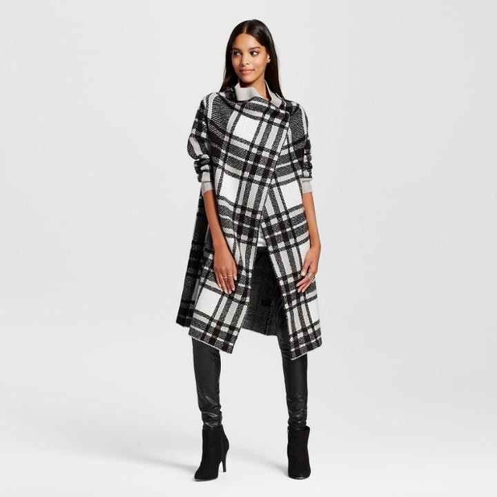 Cliche Women's Plaid Layering Duster Sweater - Clich Black/white