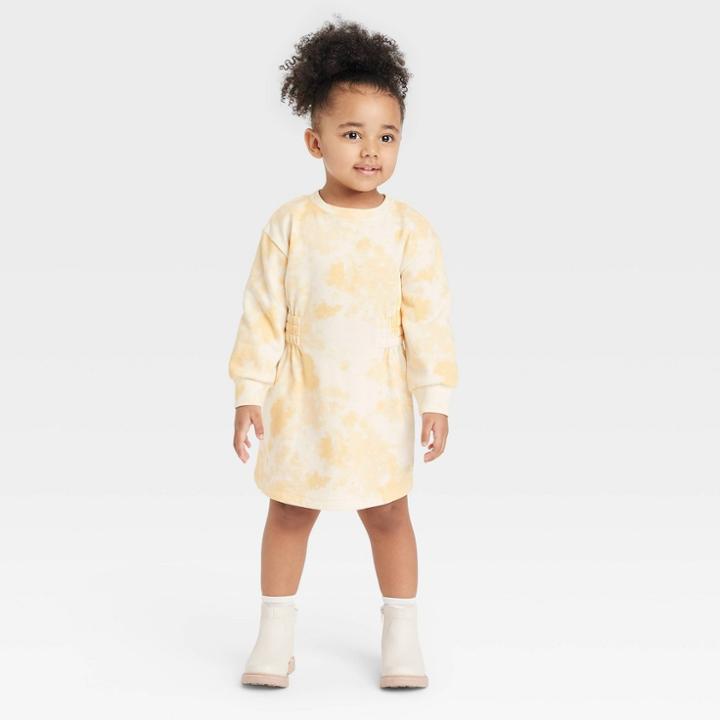 Grayson Collective Toddler Girls' French Terry Tie-dye Long Sleeve Dress - Peach Orange