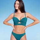 Women's Lightly Lined Longline Knot-front Cut Out Bikini Top - Shade & Shore Teal