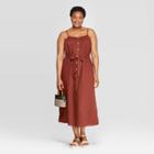 Women's Plus Size Sleeveless Square Neck Midi Button Front Dress - Ava & Viv Brown X