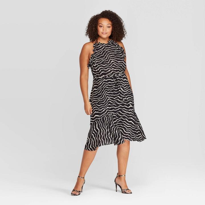 Women's Plus Size Animal Print Sleeveless Halter Neck A Line Midi Dress - Who What Wear Black 3x, Women's,