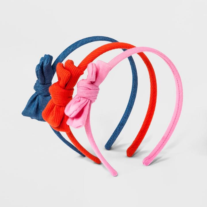 Girls' 3pk Denim, Bow & Print Headbands - Cat & Jack,