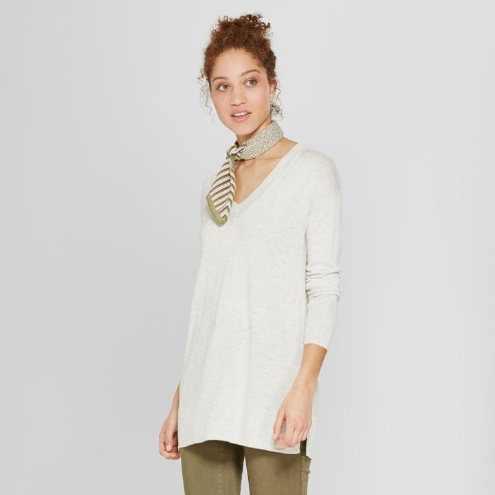 Women's V-neck Luxe Pullover - A New Day Light Gray Heather