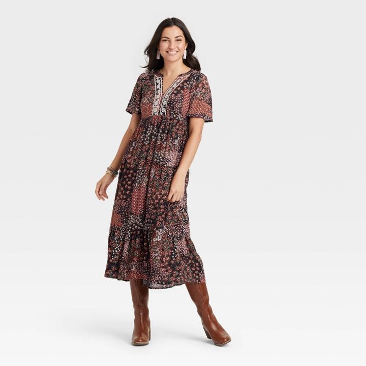 Women's Short Sleeve Dress - Knox Rose Black Floral