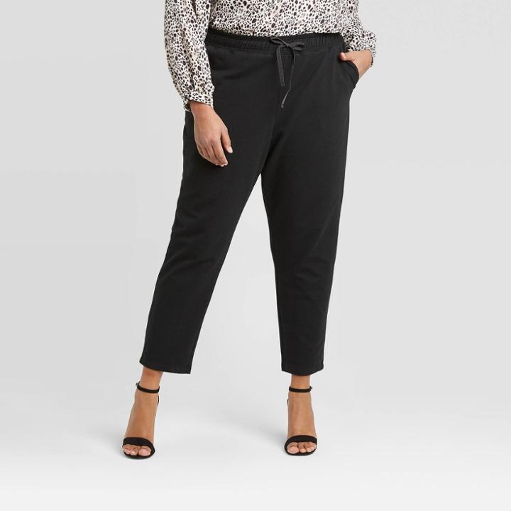 Women's Plus Size Twill Knit Jogger Pants - A New Day Black 1x, Women's,