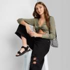 Women's Long Sleeve Twist Reversible Tiny T-shirt - Wild Fable Olive Green