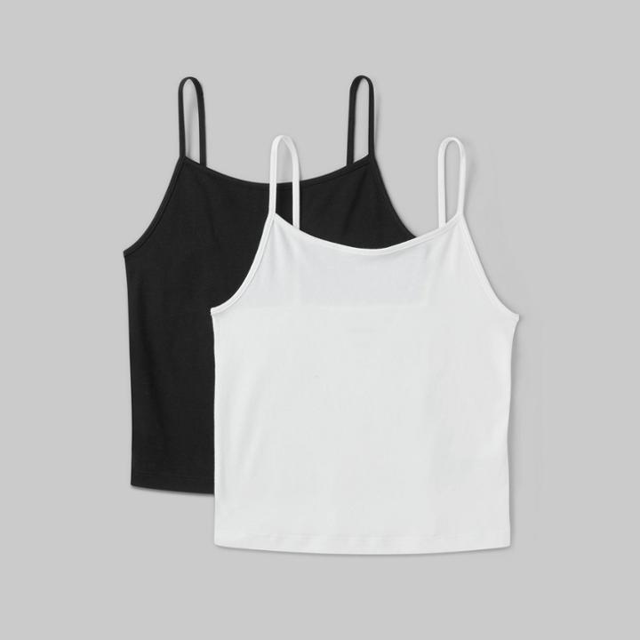 Women's Slim Fit 2pk Bundle Cropped Cami Tank Top - Wild Fable White/black