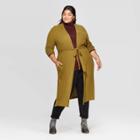 Women's Plus Size Long Sleeve Open Layering Belted Duster Cardigan - A New Day Green X, Women's
