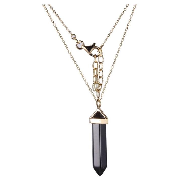 Target 18k Yellow Gold Plated Sterling Silver Genuine Black Agate Chakra Point Necklace - 18 + 2 Extender, Girl's