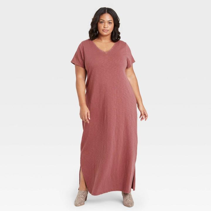 Women's Plus Size Short Sleeve T-shirt Dress - Universal Thread Burgundy