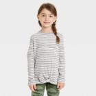 Girls' Printed Cozy Long Sleeve T-shirt - Cat & Jack Gray/cream