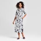 Women's Floral Print Long Sleeve Midi Shirt Dress - Who What Wear White/black M, White/black Floral