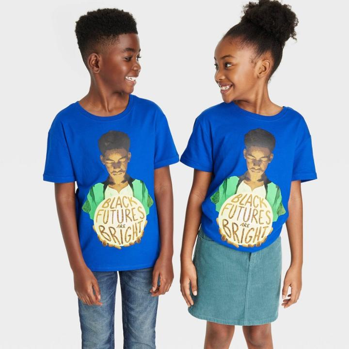 No Brand Black History Month Kids' Bright Futures Short Sleeve T-shirt - Blue