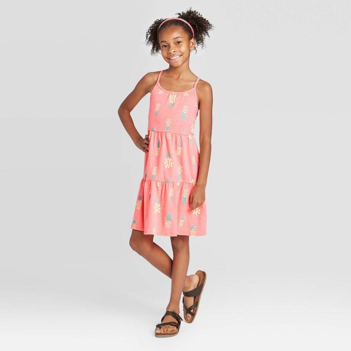 Girls' Pineapple Print Knit Dress - Cat & Jack Neon Pink