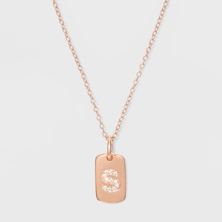 Sterling Silver Initial S Cubic Zirconia Necklace - A New Day Rose Gold, Size: Small, Rose Gold -
