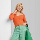 Women's Sweetheart Neck Fitted Pullover Sweater - Wild Fable Rust