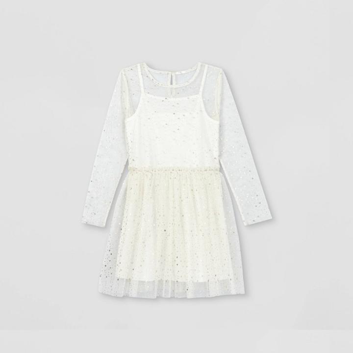 Girls' Foil Mesh Long Sleeve Dress - Art Class Ivory
