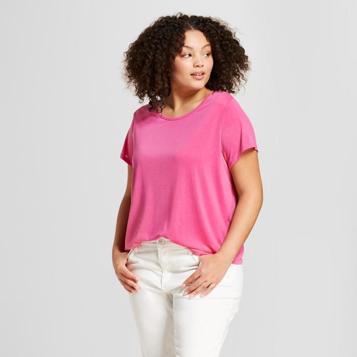 Women's Plus Size Short Sleeve Twist Back T-shirt - A New Day Pink