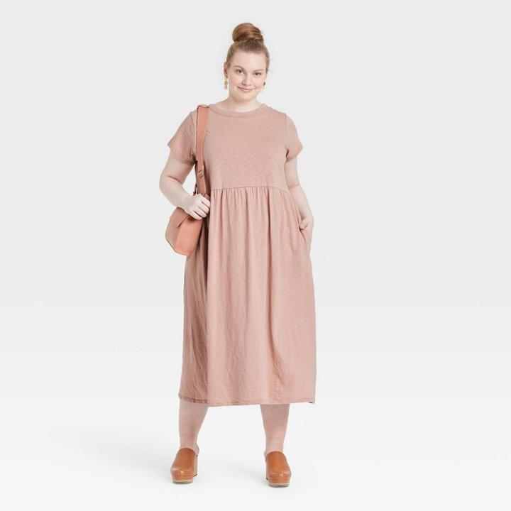Women's Plus Size Short Sleeve T-shirt Dress - Universal Thread Blush