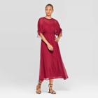 Women's Short Sleeve Scoop Neck Midi A Line Dress - Prologue Red