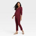 The Nines By Hatch 3/4 Sleeve Button-front Maternity Jumpsuit Wine Red
