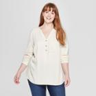Women's Plus Size Long Sleeve V-neck Camp Shirt - Universal Thread White