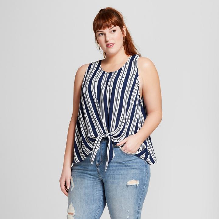 Women's Plus Size Striped Top Set - Xhilaration Blue/white