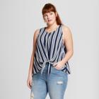 Women's Plus Size Striped Top Set - Xhilaration Blue/white