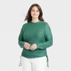 Women's Plus Size Long Sleeve Round Neck Side-tie Pullover Top - A New Day Teal Green