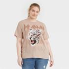 Women's Def Leppard Plus Size Animal Print Short Sleeve Graphic T-shirt - Taupe