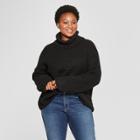 Women's Plus Size Long Sleeve Waffle Stitch Turtleneck - Universal Thread Black
