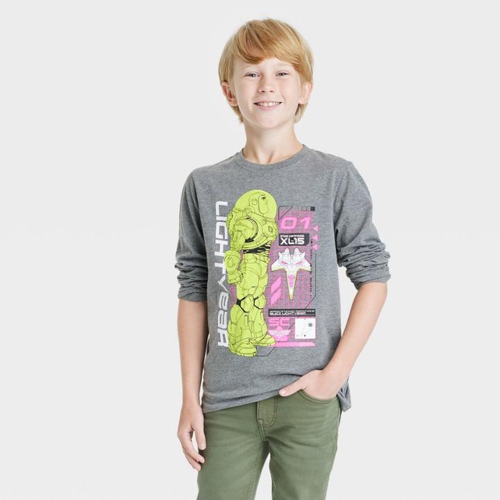 Boys' Buzz Lightyear Neon Long Sleeve Graphic T-shirt - Charcoal Gray