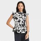 Women's Floral Sleeveless Ruffle Top - Who What Wear Cream