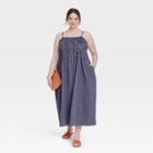 Women's Plus Size Spaghetti Strap Smocked Dress - A New Day Navy Blue