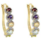 Target 0.02 Ct.t.w Diamond Accent Oval Cut Multi-gemstone Hoop Prong Set Earrings 18k Gold Plated, Girl's,
