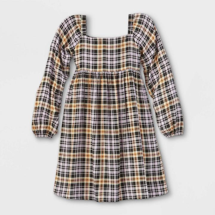 Girls' Long Sleeve Square Neck Dress - Art Class Purple