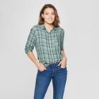Women's Long Sleeve Plaid Shirt - Universal Thread Green
