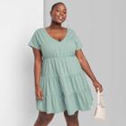 Women's Plus Size Short Sleeve Tiered Knit Babydoll Dress - Wild Fable