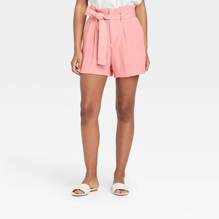 Women's High-rise Paperbag Shorts - A New Day Pink