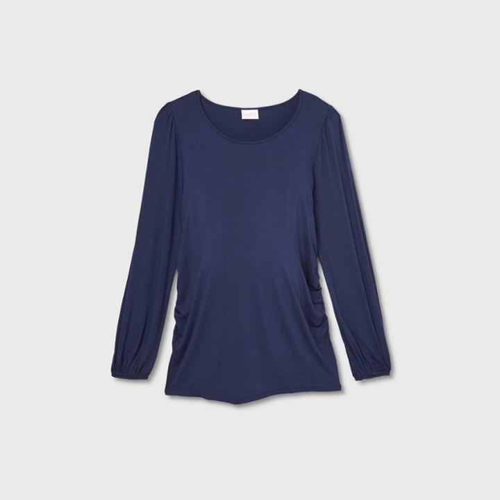 Maternity Long Sleeve Blouson Fitted Knit Top - Isabel Maternity By Ingrid & Isabel Xavier Navy Xs, Xavier Blue