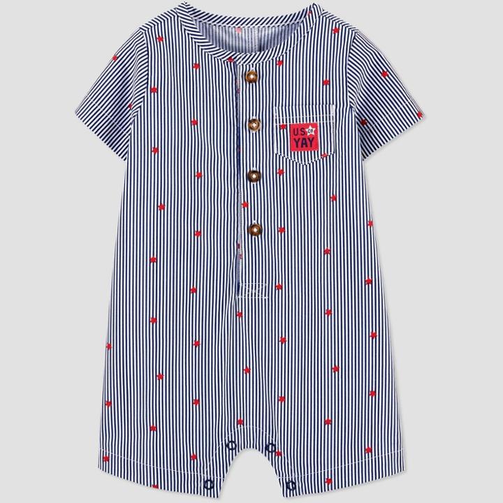 Baby Boys' 4th Of July Striped Star Romper - Just One You Made By Carter's Blue/red