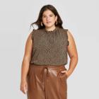 Women's Plus Size Floral Print Sleeveless Blouse - A New Day Brown/black