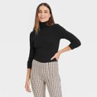 Women's Slim Fit Long Sleeve Turtleneck Ribbed T-shirt - A New Day Black